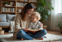 Éduquer son enfant avec bienveillance : conseils pratiques et efficaces Maman et son fils de 7 ans lisant ensemble dans le salon