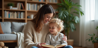 Éduquer son enfant avec bienveillance : conseils pratiques et efficaces Maman et son fils de 7 ans lisant ensemble dans le salon