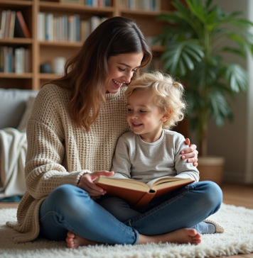 Éduquer son enfant avec bienveillance : conseils pratiques et efficaces Maman et son fils de 7 ans lisant ensemble dans le salon