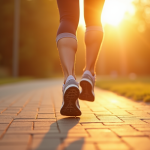Jambes en marche rapide sur un chemin en plein air ensoleille