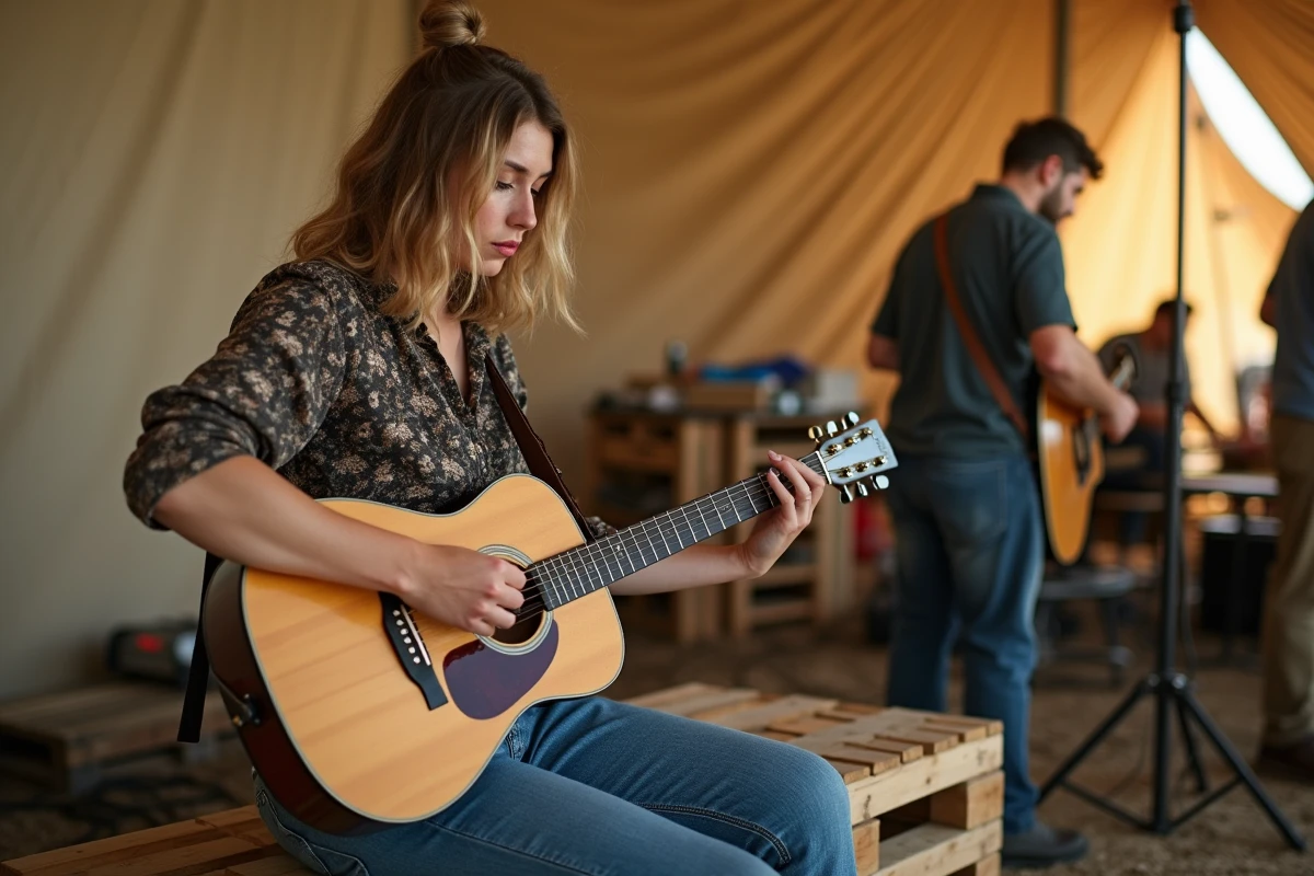 Jeune musicienne indie en backstage en train d