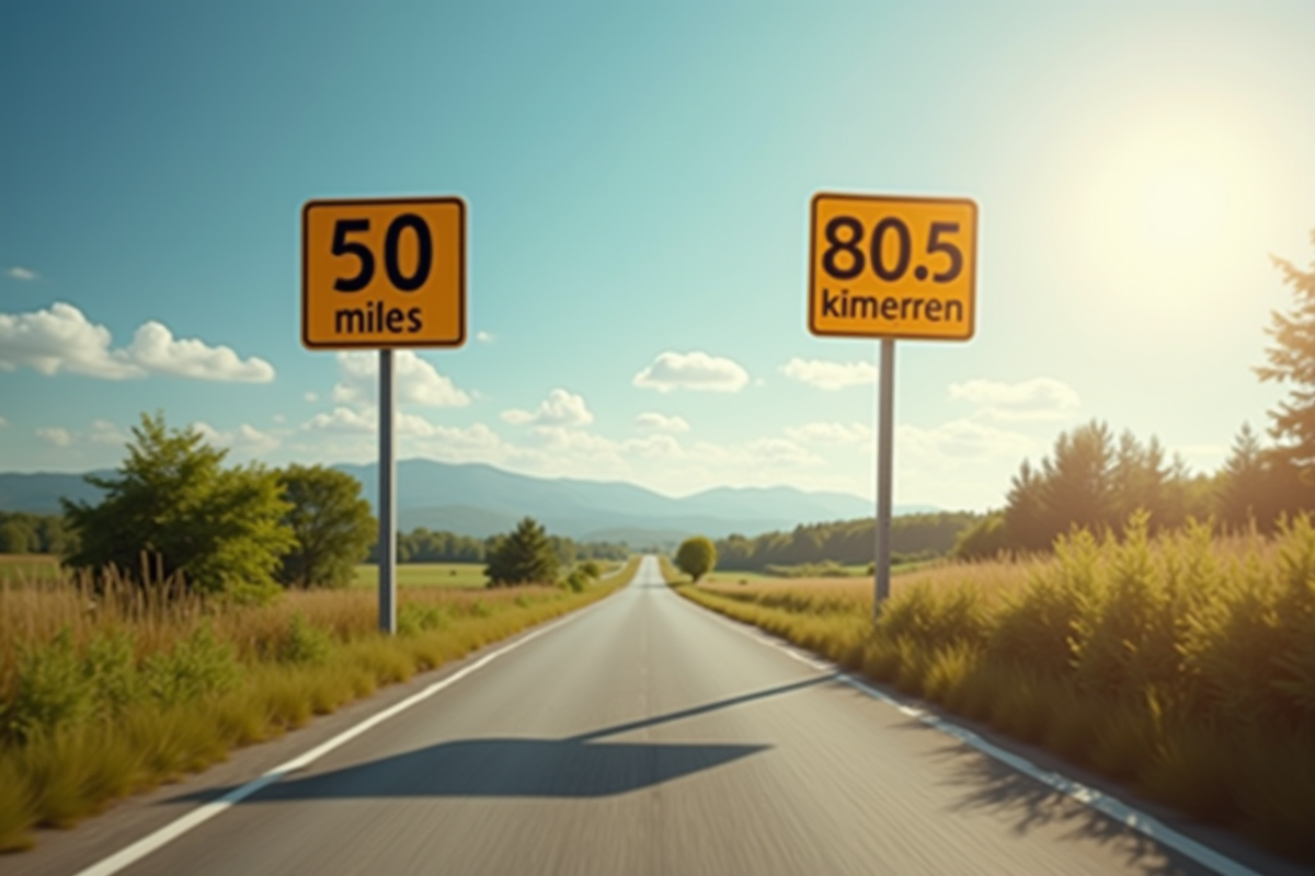 Panneau routier à un carrefour rural ensoleille avec distances