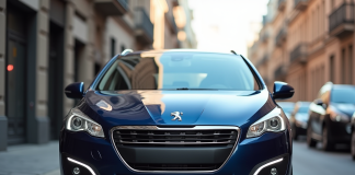 Peugeot 308 2015 stationnée en ville en plein jour