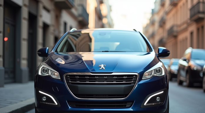 Peugeot 308 2015 stationnée en ville en plein jour