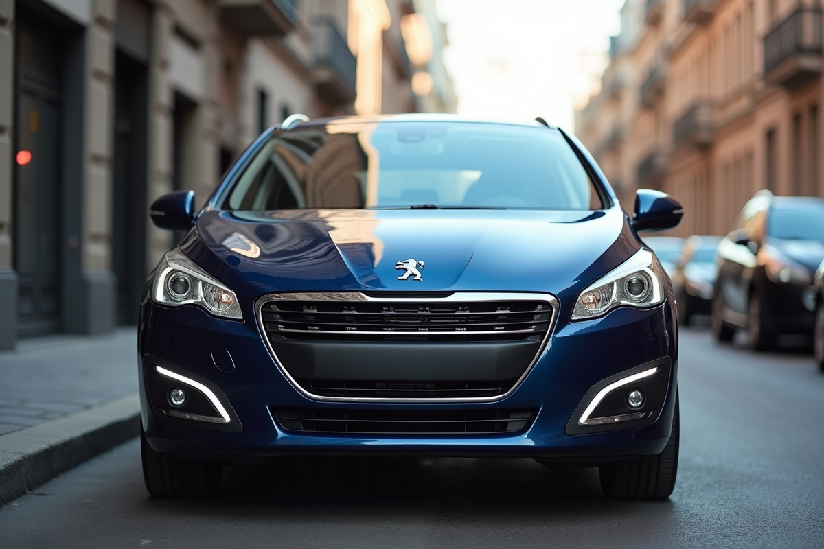 Peugeot 308 2015 stationnée en ville en plein jour