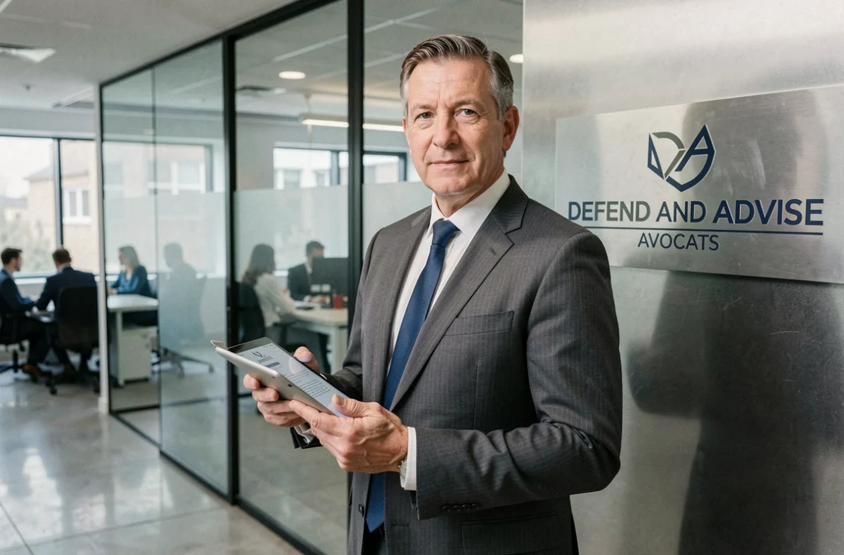 L'avocat Pierre-Philippe Coljé debout dans les locaux modernes du cabinet Defend and Advise Avocats