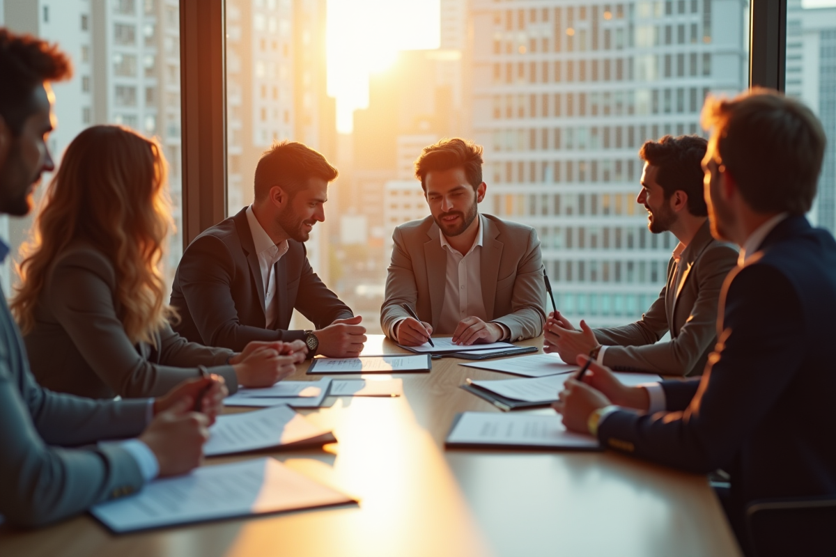 Groupe de professionnels discutant de la convention collective n° 51