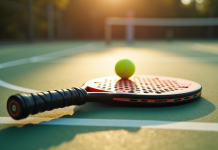 Raquette de padel sur court extérieur ensoleillé