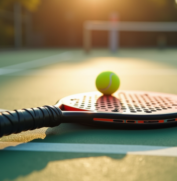 Raquette de padel sur court extérieur ensoleillé
