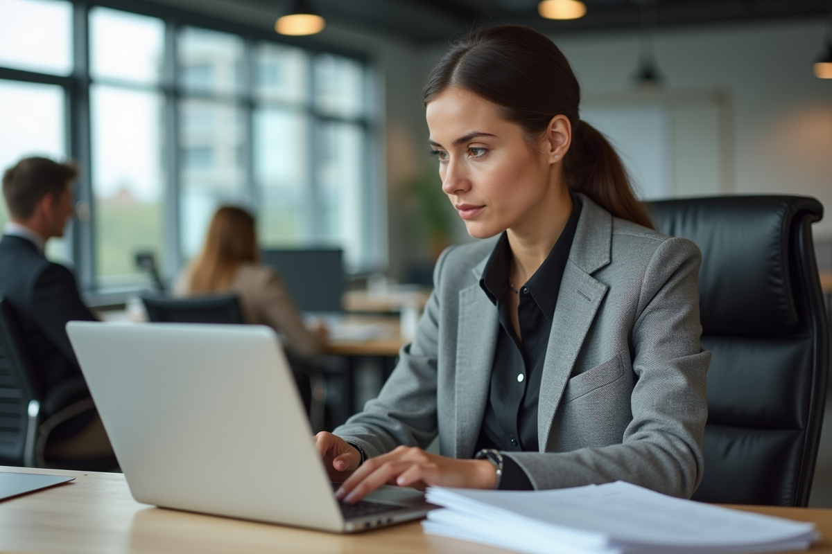 Jeune femme en ressources humaines examinant des CV au bureau