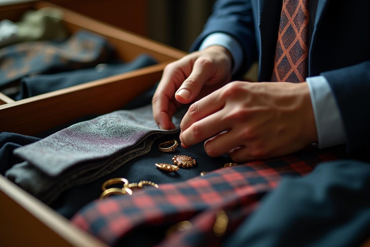 Main sélectionnant accessoires mode masculins et féminins