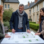Rôle et avantages du PLU pour une commune : les clés d’une urbanisation réussie Urbaniste en extérieur avec plans dans un village français