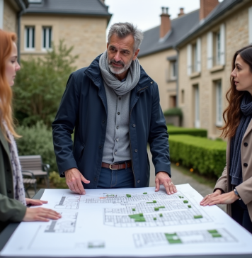 Rôle et avantages du PLU pour une commune : les clés d’une urbanisation réussie Urbaniste en extérieur avec plans dans un village français